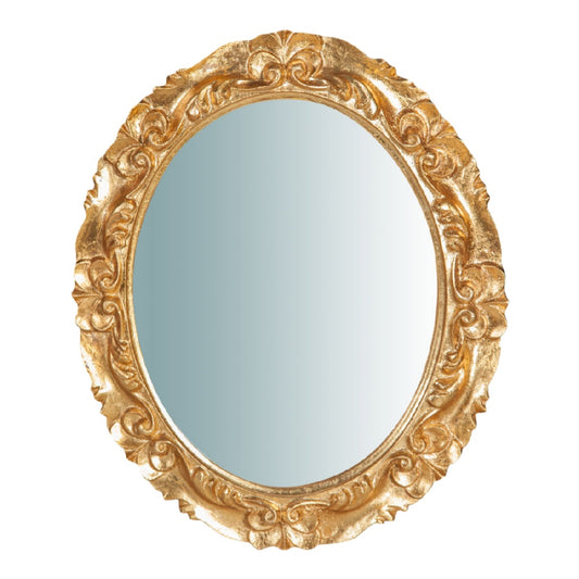 Espejo decorativo ovalado estilo barroco, marco dorado tallado, para pared