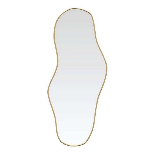 Espejo decorativo orgánico irregular, marco metálico dorado, para pared