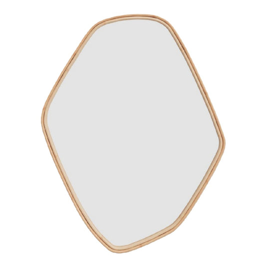 spejo decorativo orgánico irregular estilo nórdico, marco de madera clara, para pared