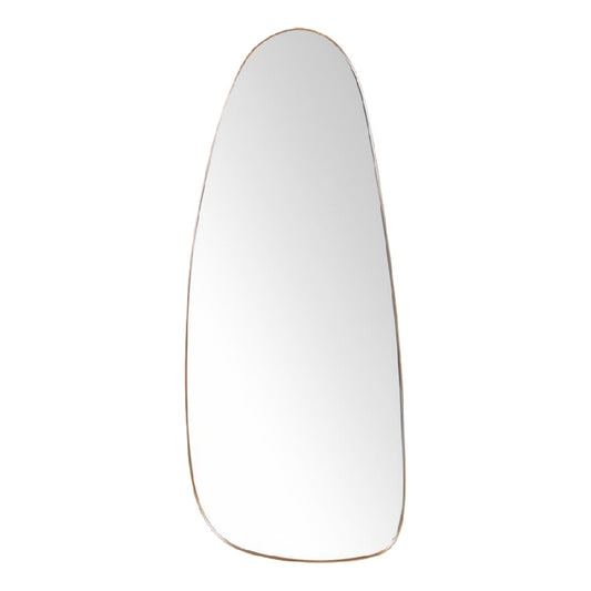 Espejo decorativo orgánico alargado, marco fino metálico dorado, para pared